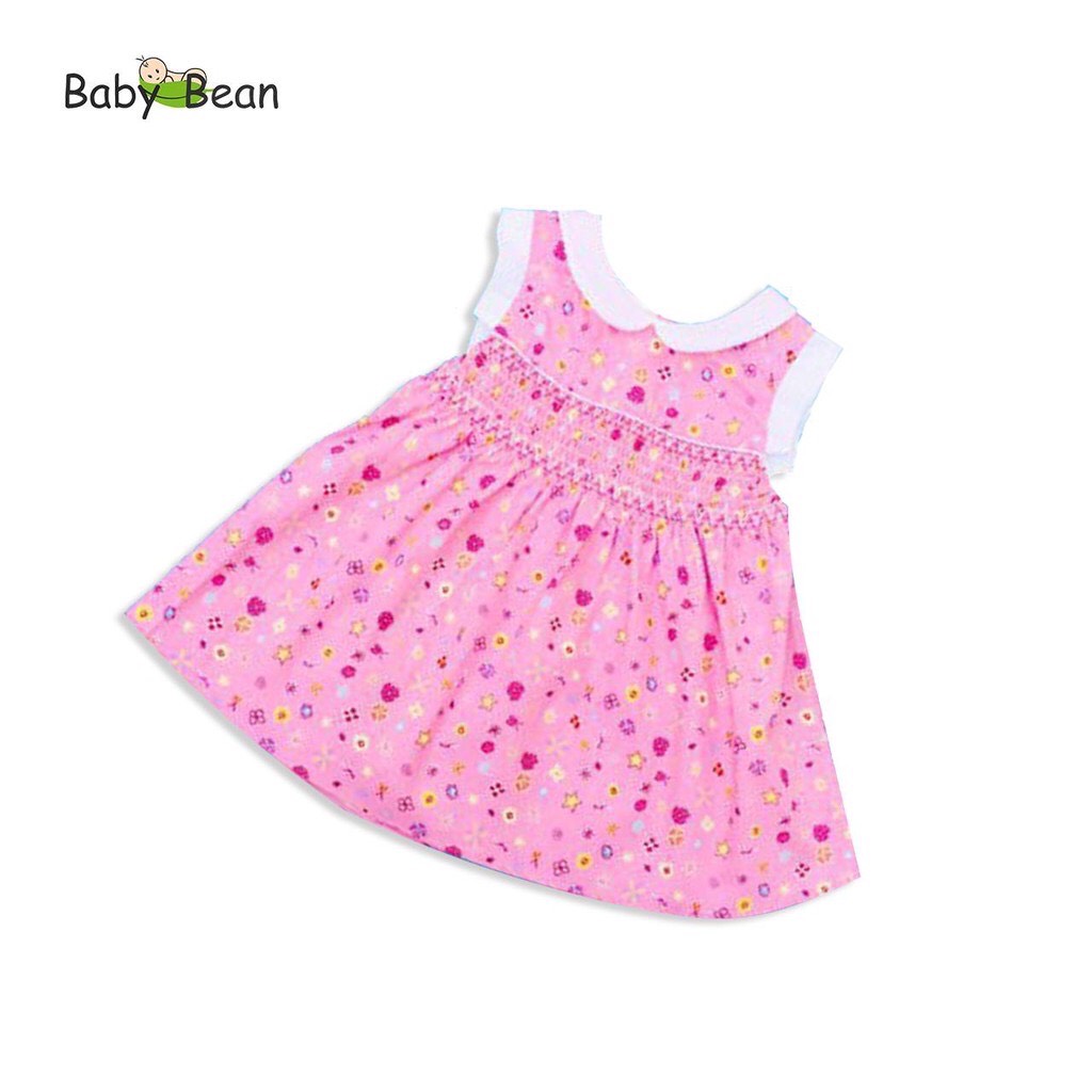 Váy đầm đũi thêu smock cổ sen bé gái babybean