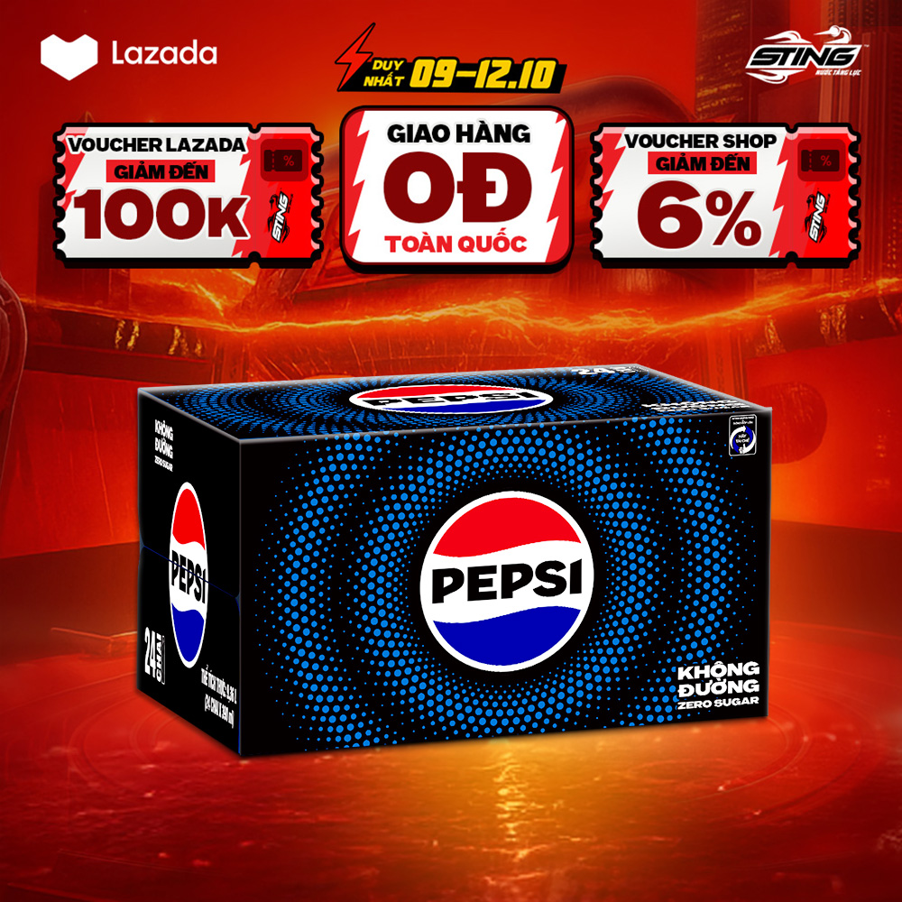 [SALE 10.10-VC ĐẾN 12%] Thùng 24 Chai Nước Ngọt Giải Khát Có Gaz Pepsi Không Calo, Không Đường (390ml /chai)