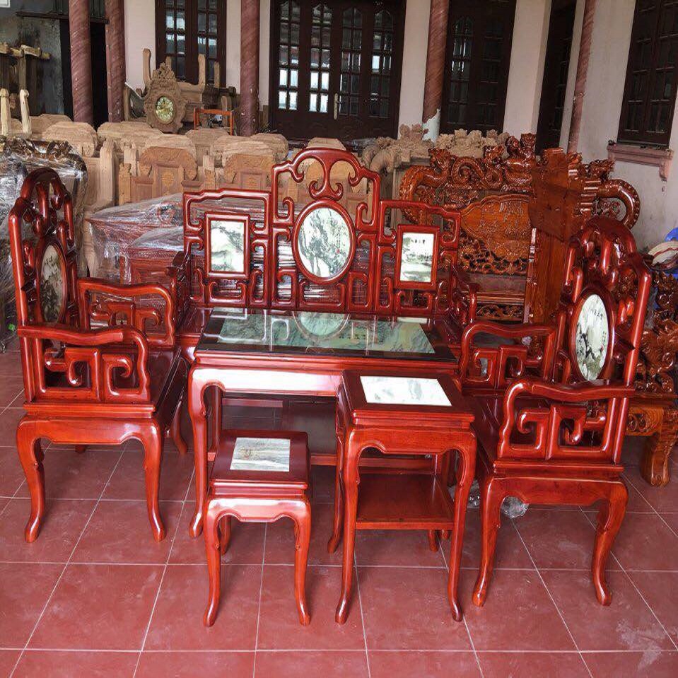 Bộ bàn ghế móc mỏ gỗ gụ mặt đá