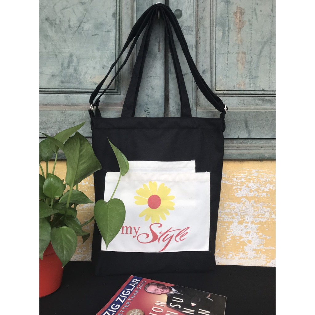Túi vải canvas đeo chéo hoa cúc