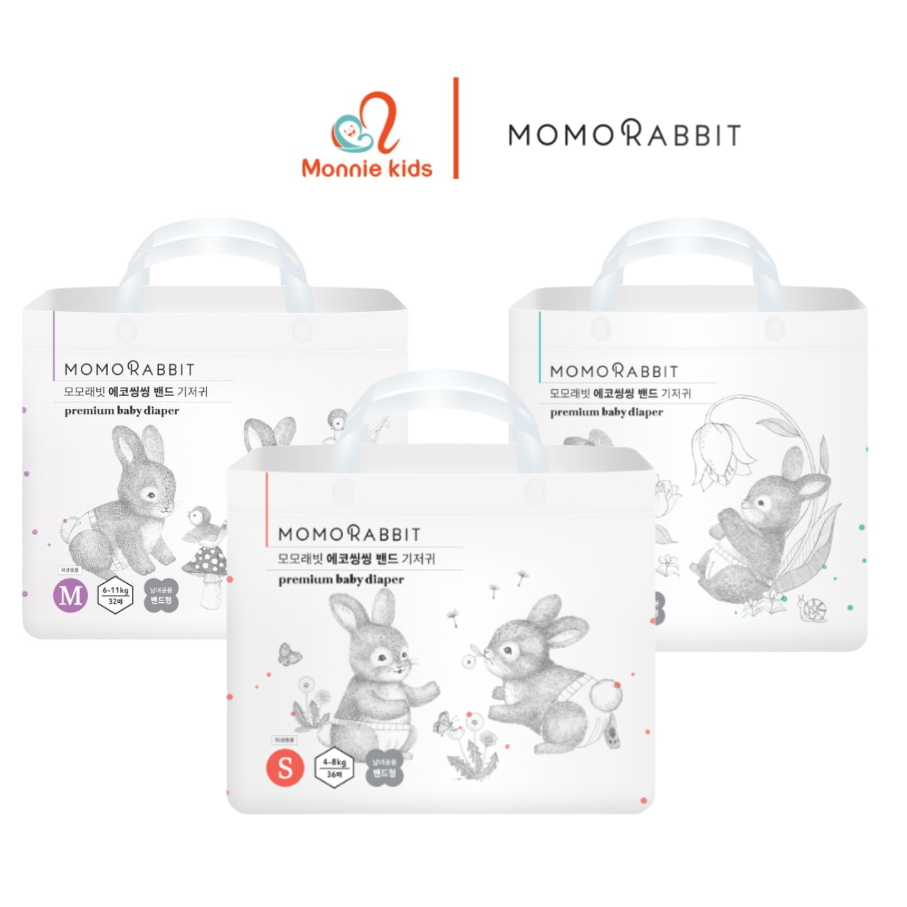 Bỉm tã dán cho bé MOMO RABBIT Premium baby diaper Hàn Quốc S36/ M32/ L30