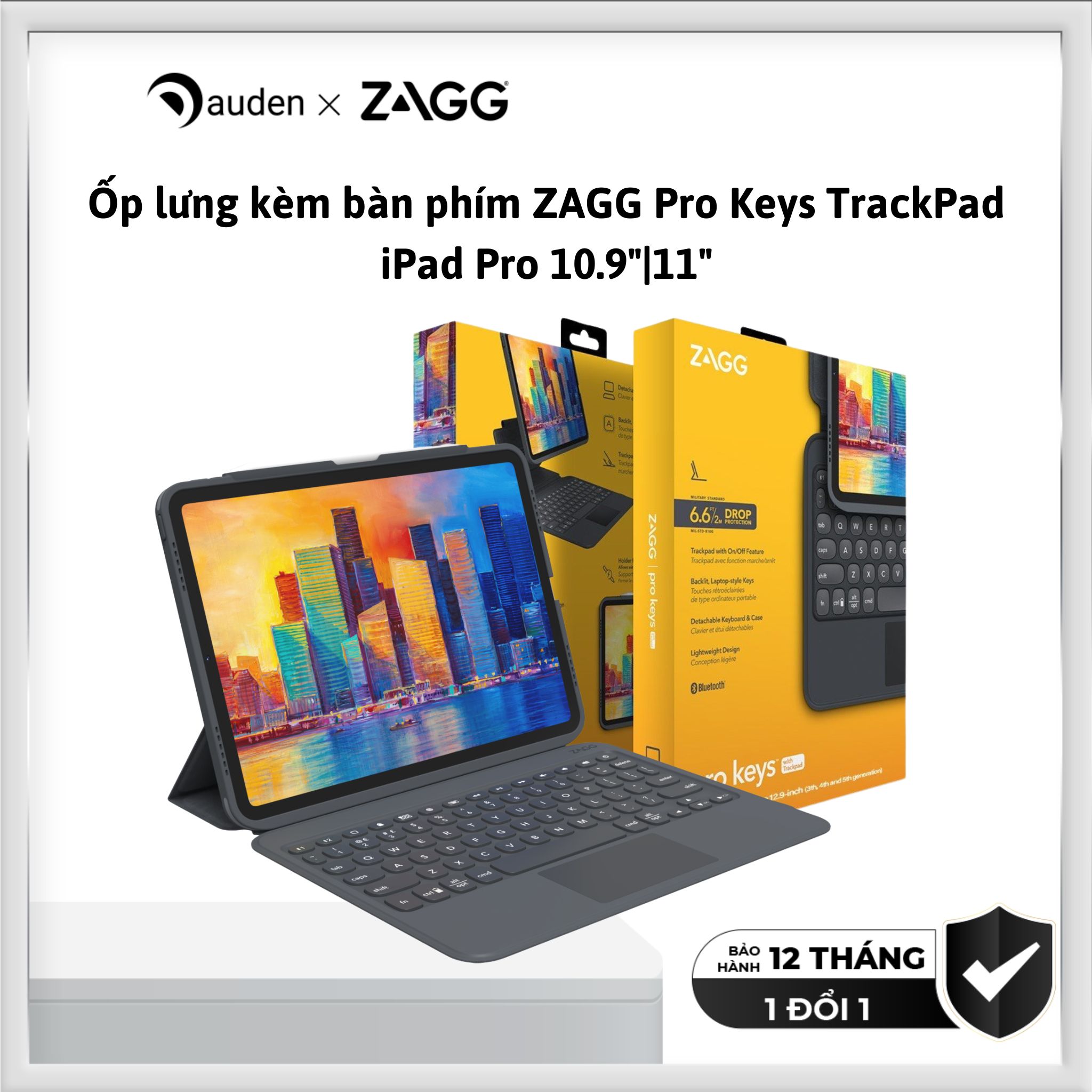 Ốp lưng kèm bàn phím zagg pro keys trackpad - ipad 10.9/11 pro & ipad air gen 4 - hàng chính hãng