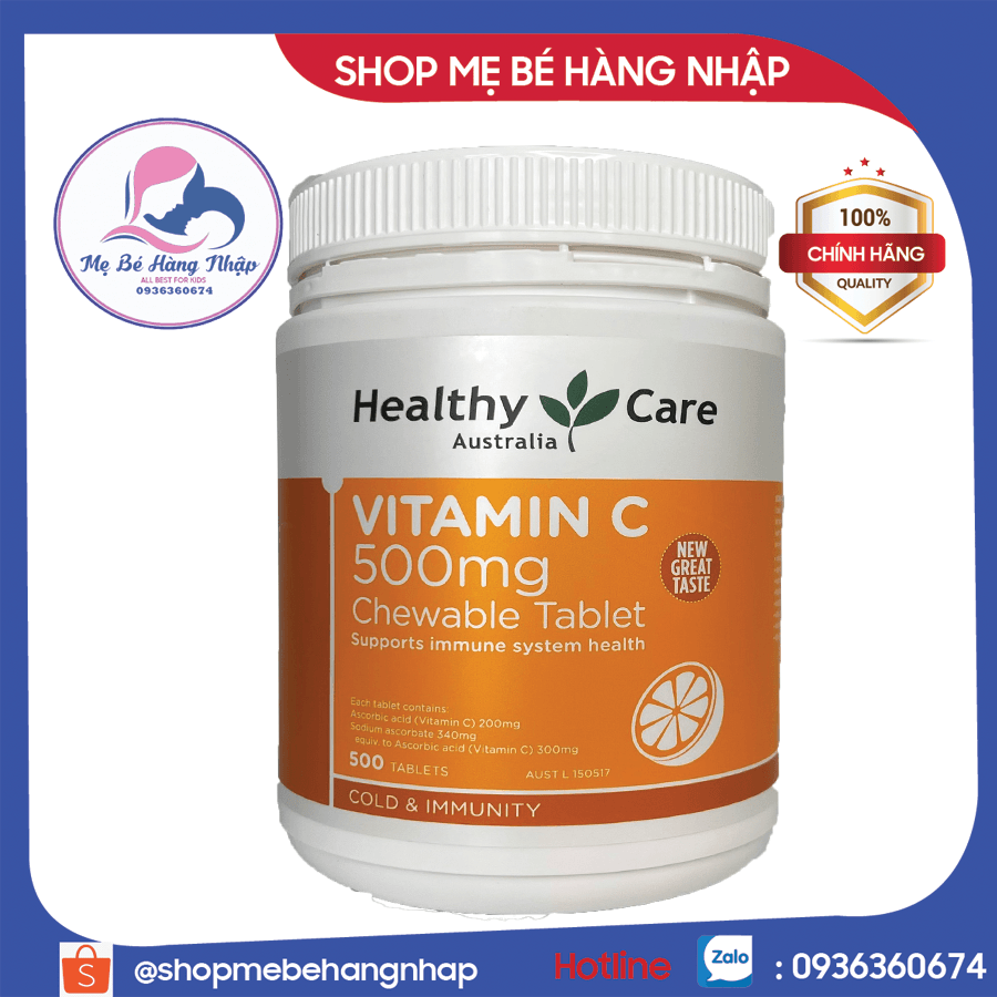 Mẫu mới Healthy Care Vitamin C Viên Nhai Ngậm 500mg 500 viên Úc