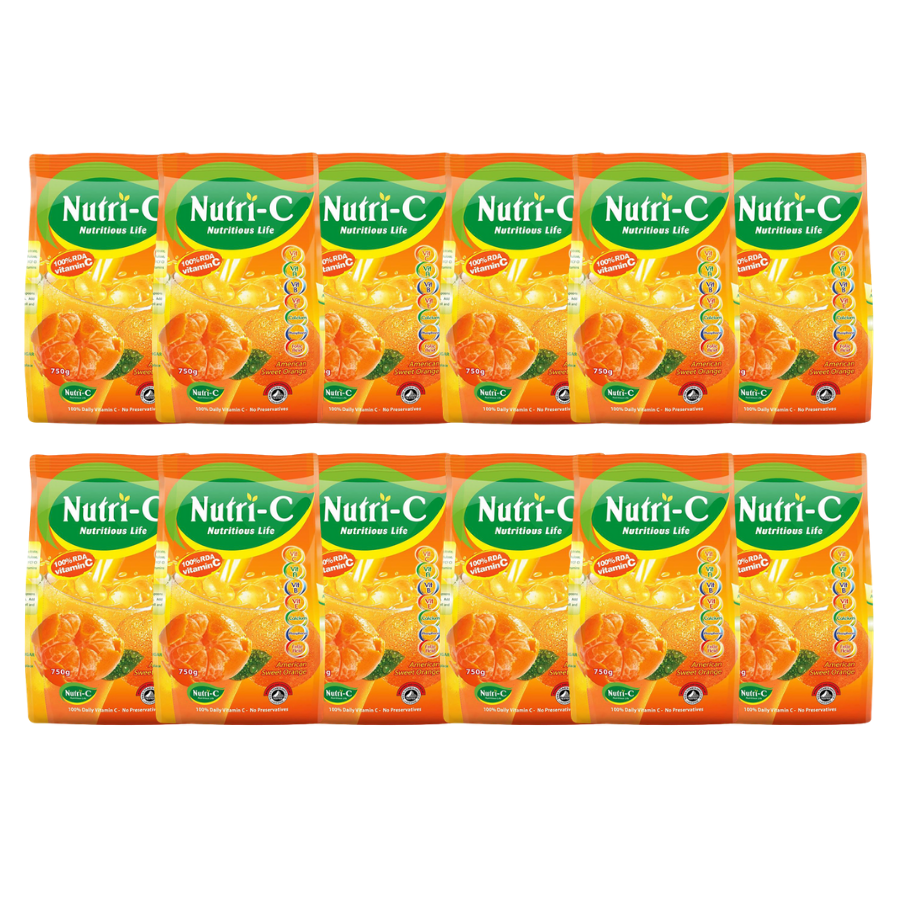 Combo 12 gói bột cam Nutri-C 750g - GIẢI KHÁT, THANH NHIỆT, giúp tăng cường SỨC ĐỀ KHÁNG cho cơ thể, cung cấp NĂNG LƯỢNG và phục hồi CƠ THỂ mệt mỏi sau vận động