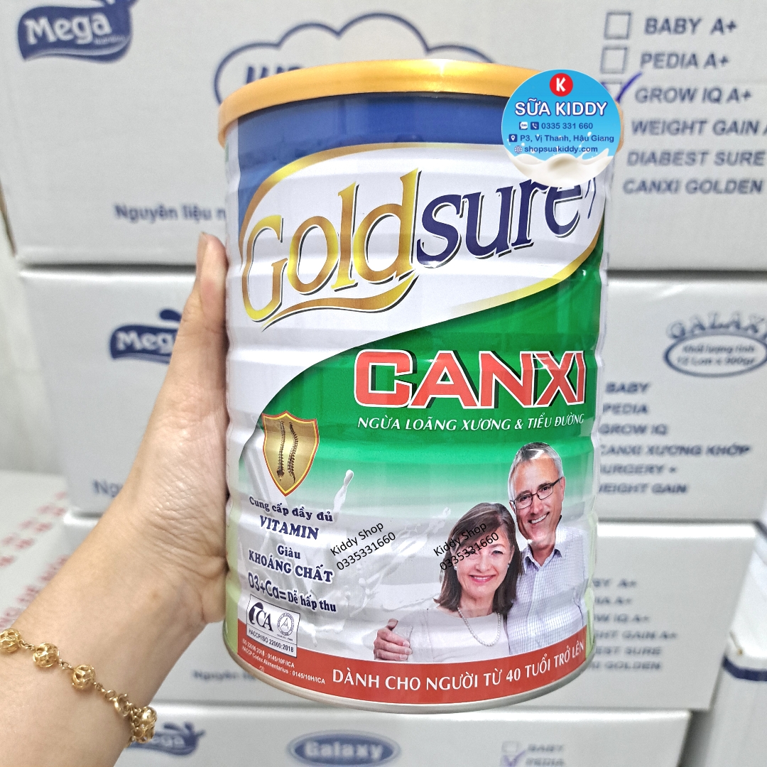 Sữa GOLDSURE CANXI 900G dành cho người già, ngừa loãng xương, tiểu đường (mẫu nắp lùn)
