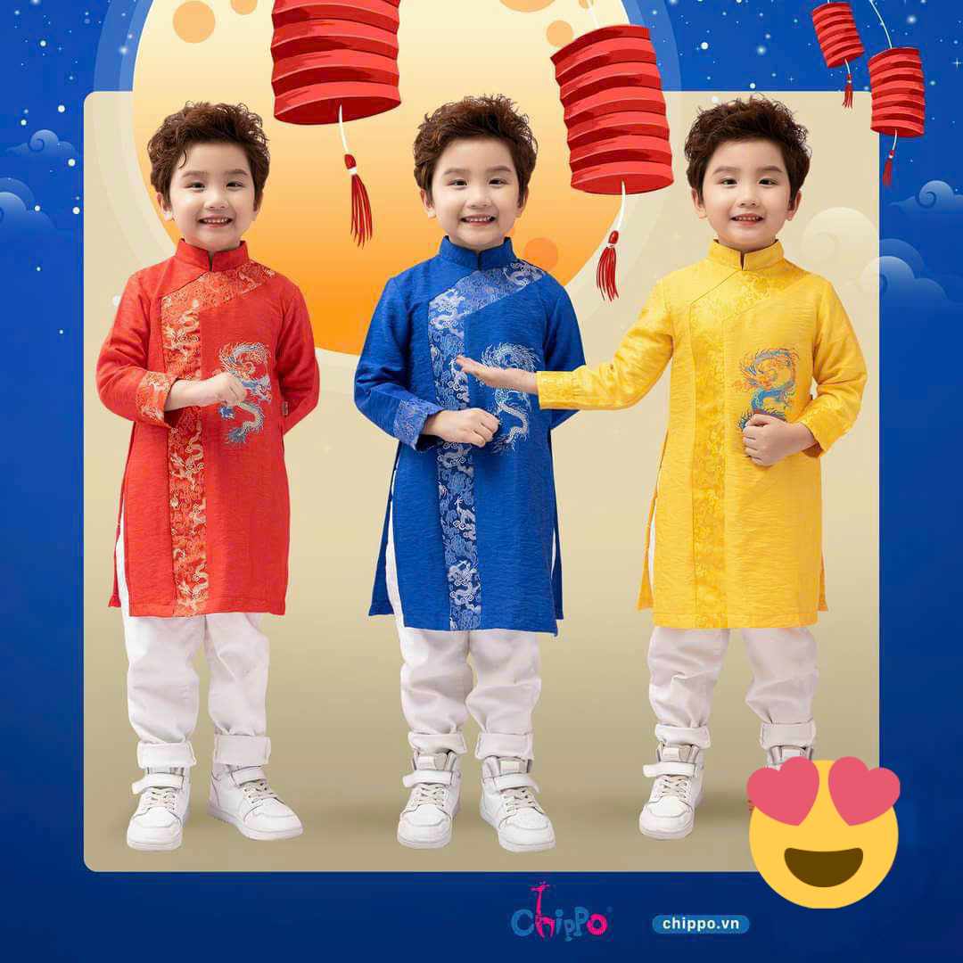 Áo dài cách tân bé trai size đại 10-30kg hình rồng thêu