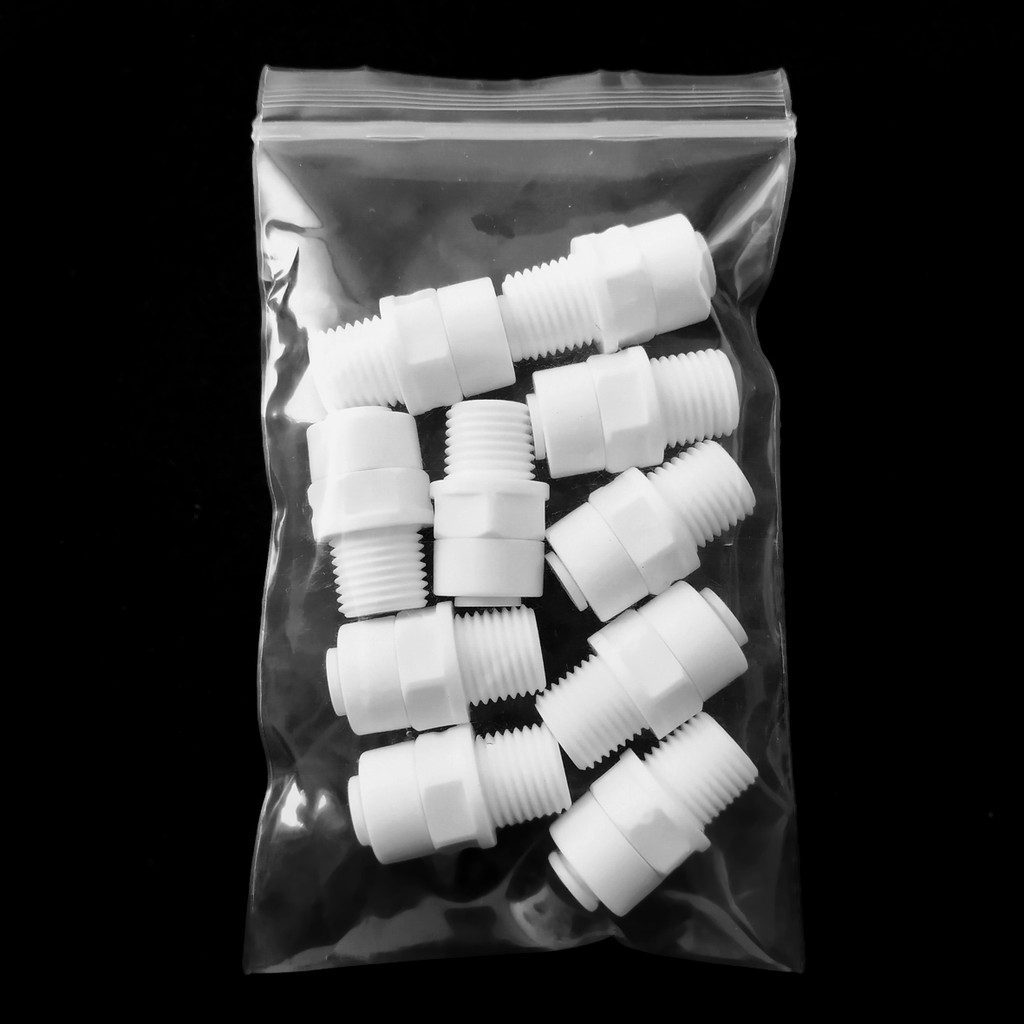 Combo 10 co, cút nối thẳng ren 10 ra dây 6mm nhấn – nối nhanh