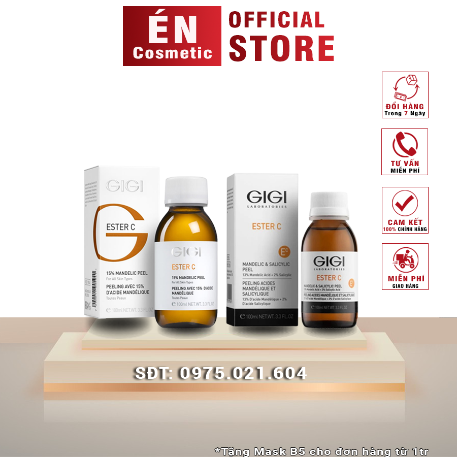Peel gigi ester c 13% mandelic & 2% salicylic peel và mandelic 15% peel giúp làm căng bóng và sáng da tức thì