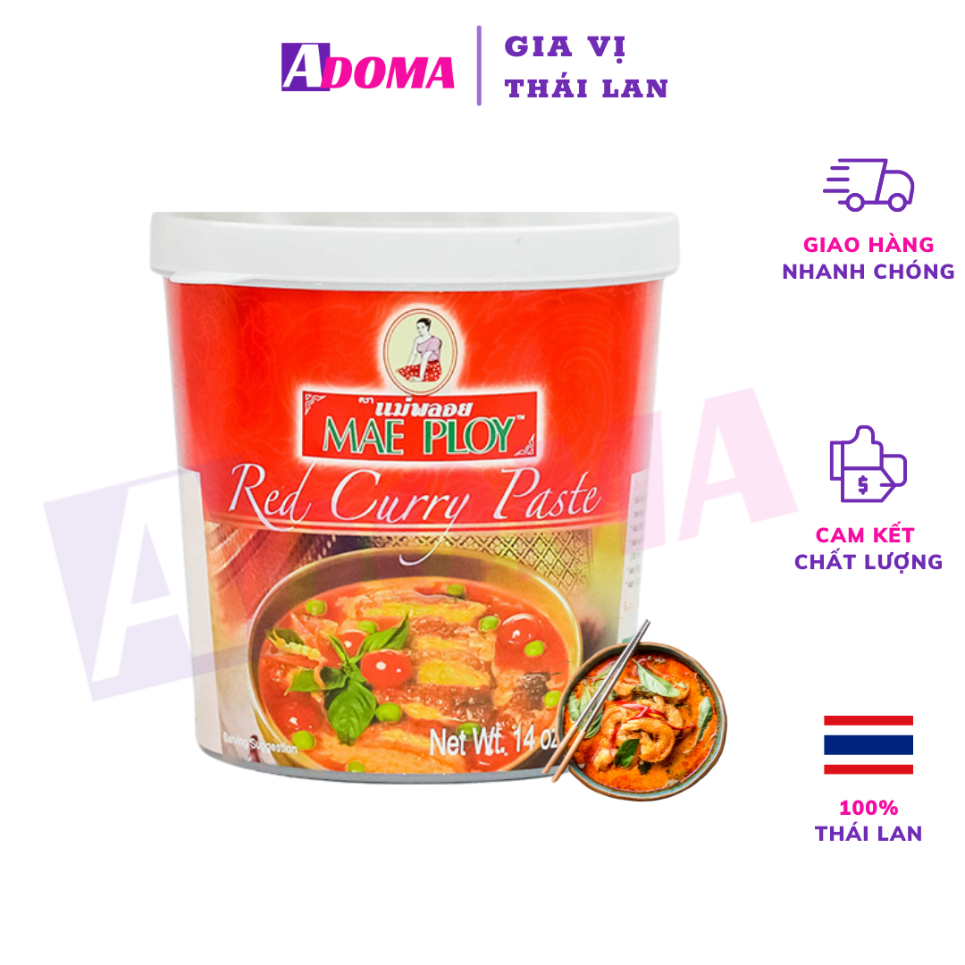 Sốt Cà Ri Đỏ Thái Lan ADOMA Mae Ploy 400g cốt đậm đặc -  แม่พลอย น้ำพริกแกงเผ็ดแดง Bí Quyết Nấu Tôm Càng Cà Ri ĐỏTại Nhà, Sốt Gà Red Curry Paste Thái Ngon Chuẩn Vị