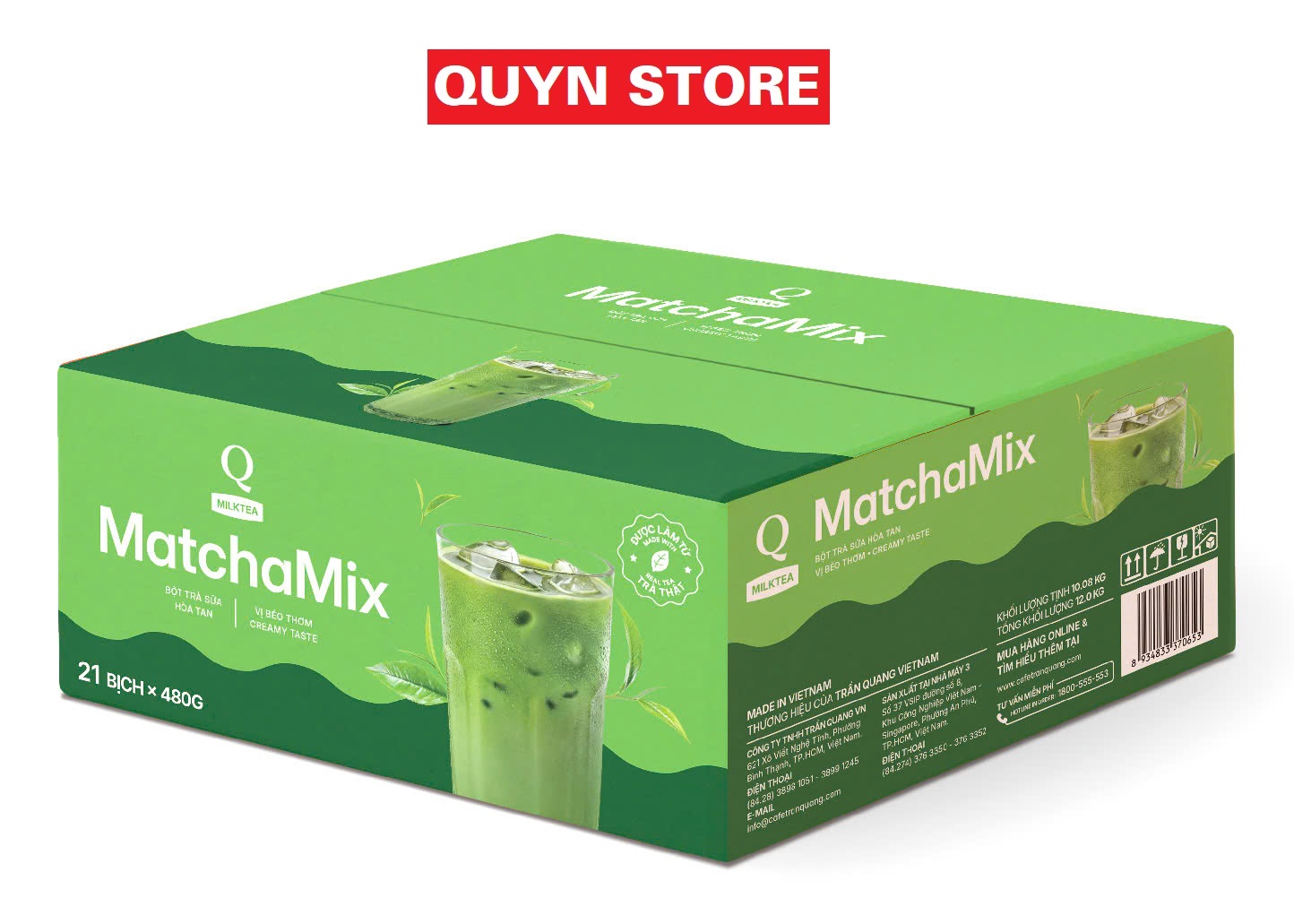 Matcha trà sữa hòa tan TRẦN QUANG matcha mix Quyn store thùng 12kg x 21 bịch x 480g