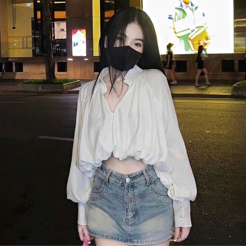 Áo sơ mi dài tay dáng rộng chun gấu đuôi tôm thời trang nữ đi chơi đi học đi làm dạo phố siêu xinh đẹp hot - MUN ASM22