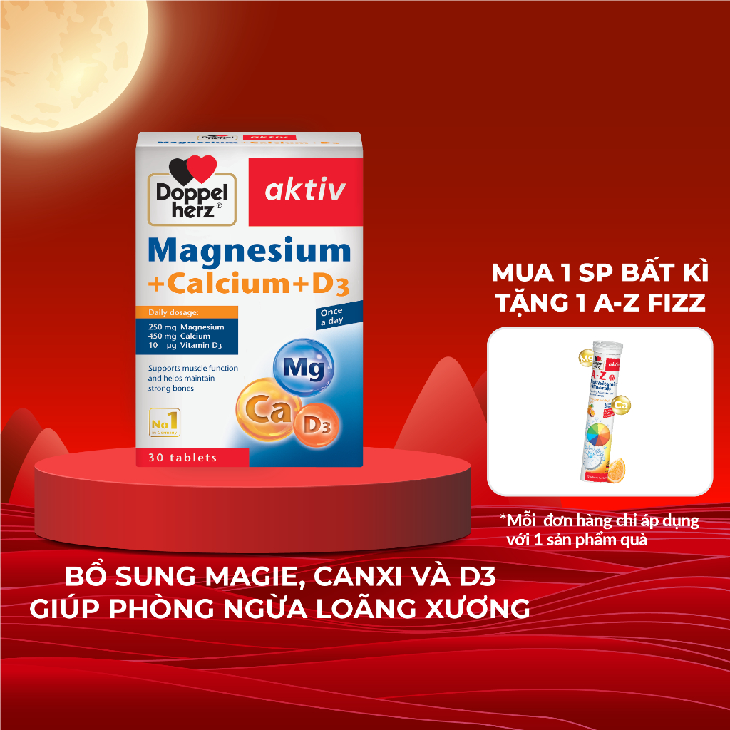 Nhập Khẩu Đức Viên uống bổ sung Canxi phòng ngừa loãng xương Doppelherz Magnesium + Calcium + D3 (Hộp 30 viên)