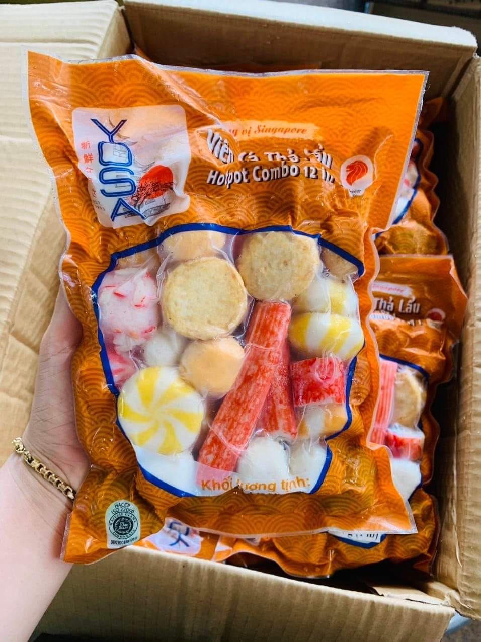 Viên thả lẩu mix 12 vị yosa Singapo 454g, xiên que siêu ngon