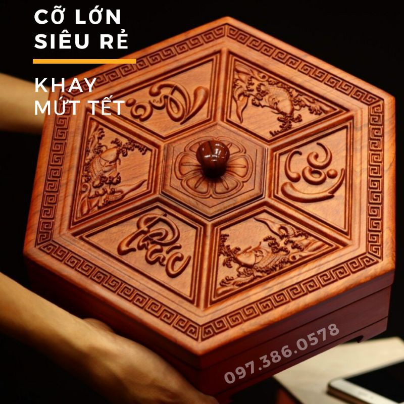 Khay mứt tết phúc lộc thọ gỗ sang trọng