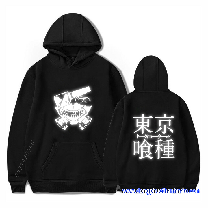 Áo tokyo ghoul, áo hoodie tokyo ghoul phản quang, áo tokyo ghoul kaneki mask drawing phản quang, HÀNG LOẠI ĐẸP