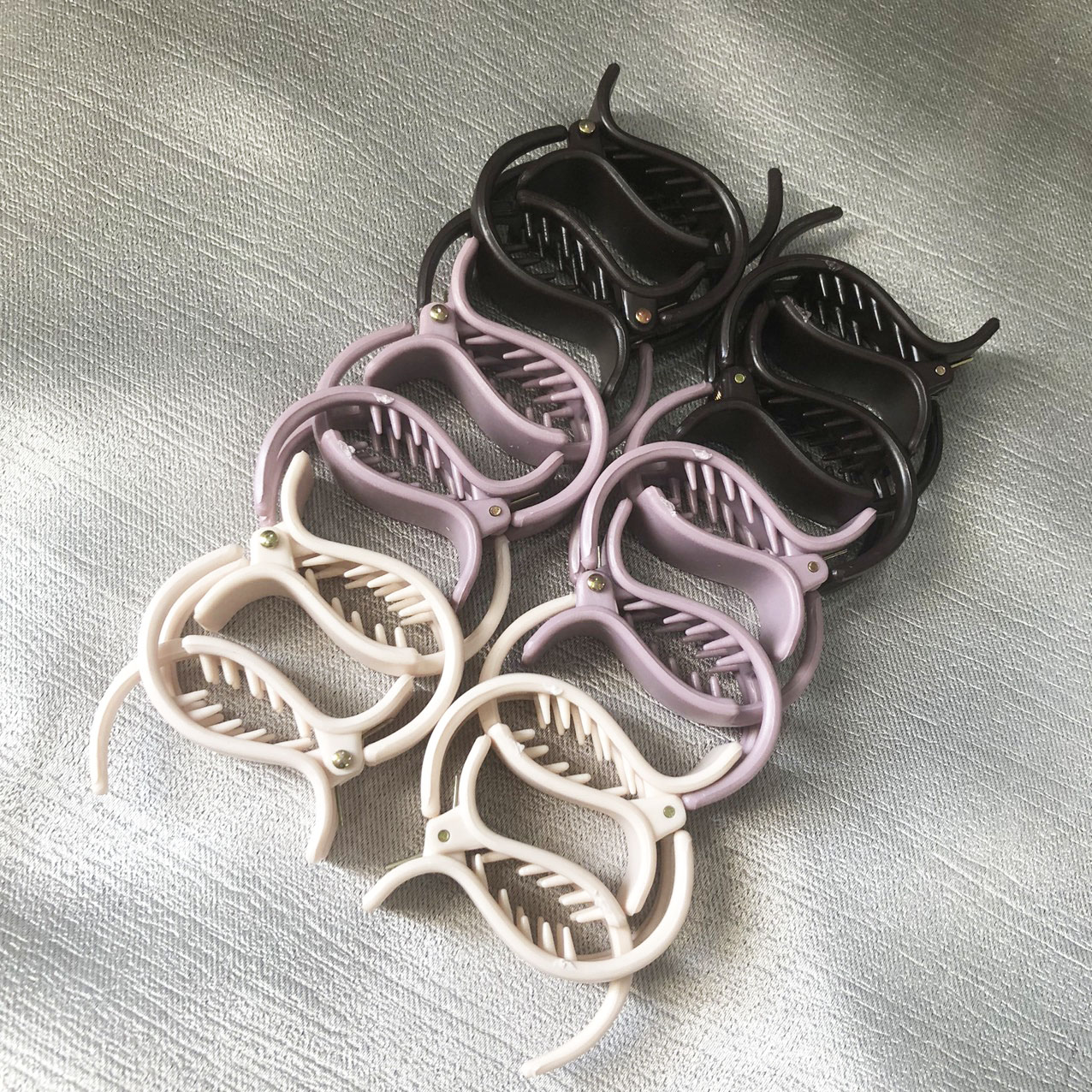 Set 12 kẹp tóc càng cua 3 răng nhựa nhám màu nâu kem tím PHỤ KIỆN 68