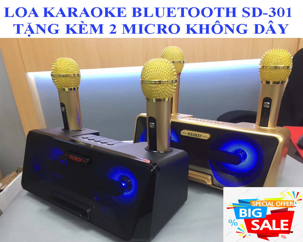 [HCM]( Sale 50%)Loa SUB - Loa Bluetooth Karaoke SDRD SD-301+ Kèm 2 Mic Không Dây Loa karaoke xách tay di động Loa nhật công suất lớn Loa Thùng Bluetooth Hát Karaoke hay  Bảo Hành 1 Đổi 1