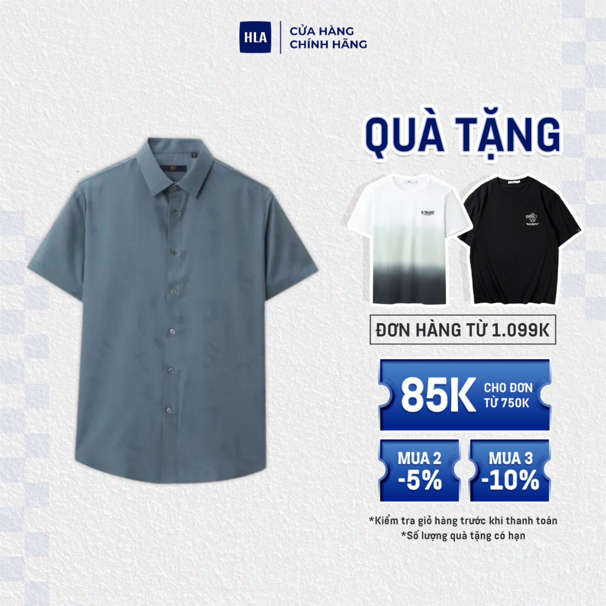 HLA - Áo sơ mi nam ngắn tay thoáng mát vân chữ chìm Letter embelished Ice silk tech short-sleeved Shirt