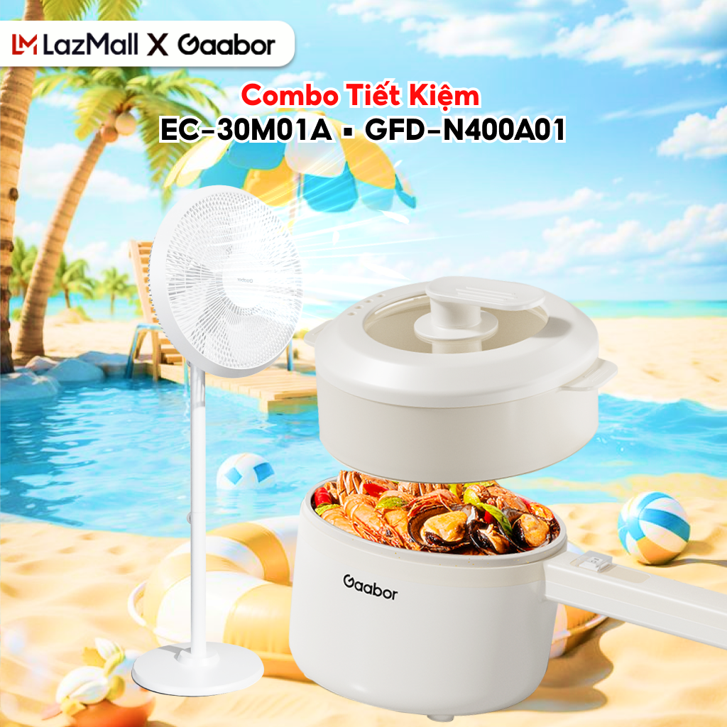 Combo 427 quạt gió cây đứng 3 tốc độ GFD-N400A01 và nồi điện đa năng 2.5L EC-30M01A - Bảo hành 12 tháng 1 đổi 1