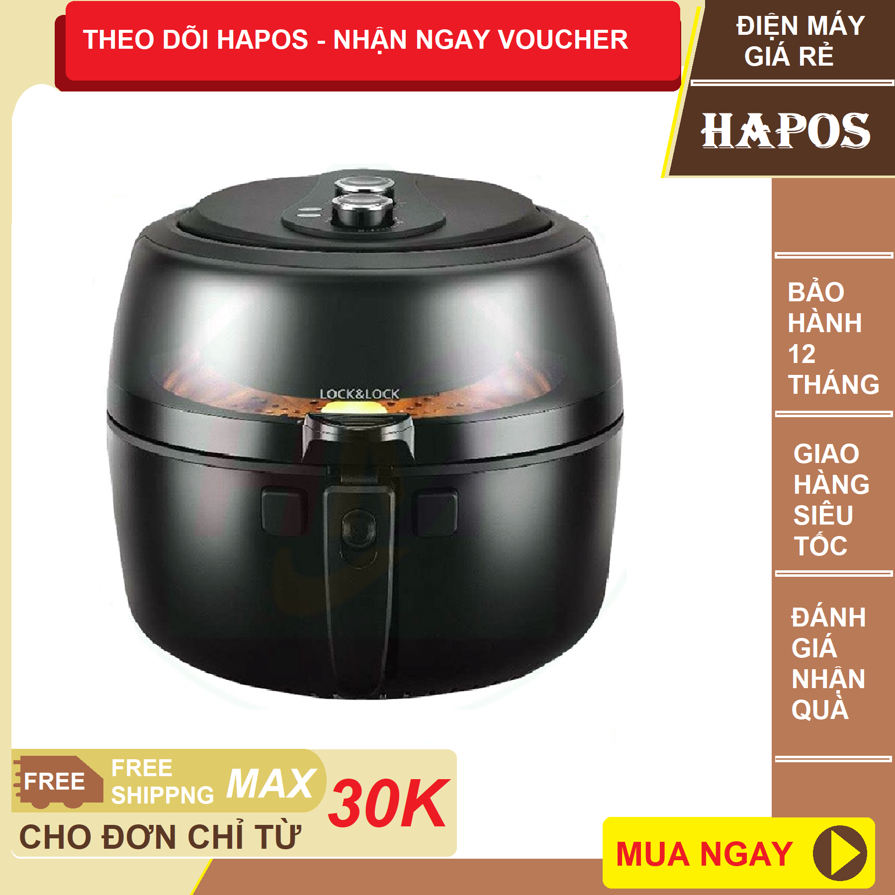 Nồi chiên không dầu Lock&Lock Inverter EJF586BLK 6.5L