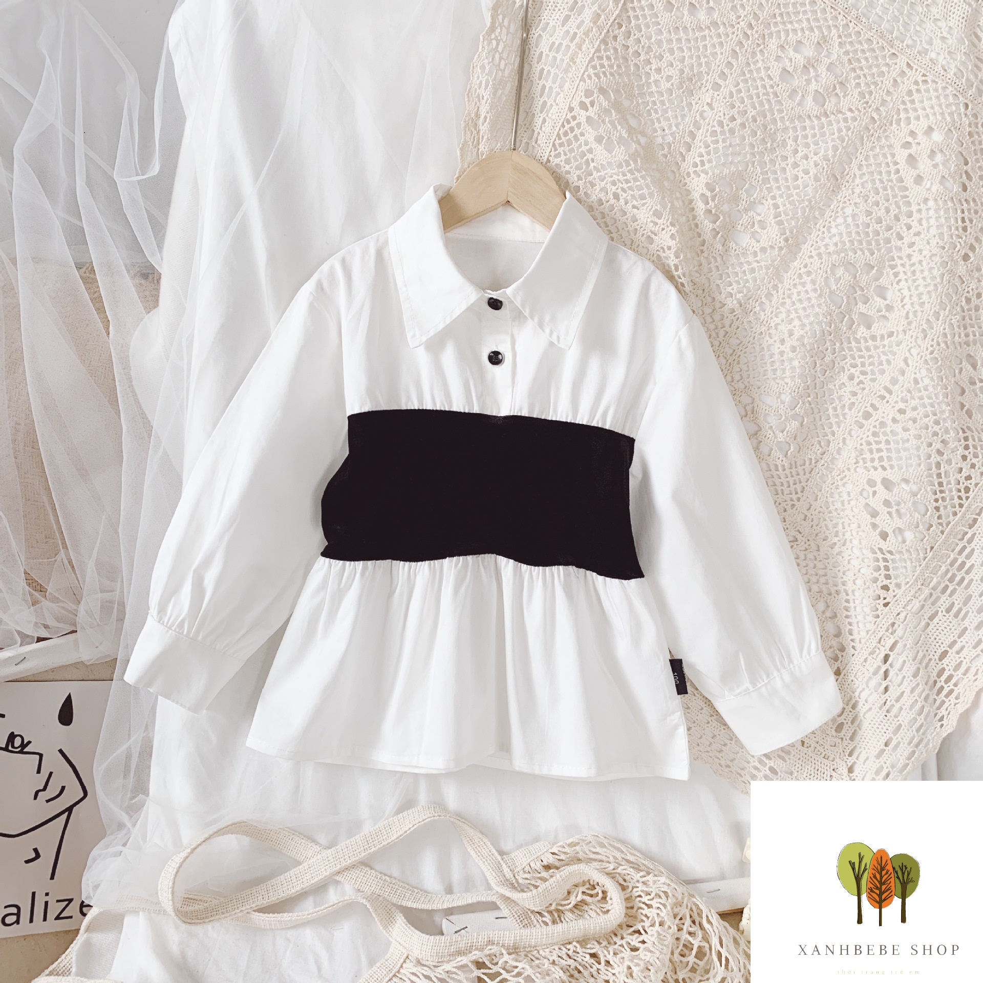 Áo sơ mi trắng kèm đai bé gái TT0121 phong cách hàn quốc sành điệu [HÀNG QUẢNG CHÂU]