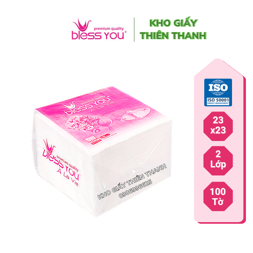 Khăn Ăn Vuông Bless You À La Vie 23x23cm 100 Tờ Giấy 2 Lớp Cao Cấp 🍀 Kho Giấy Thiên Thanh 🍀
