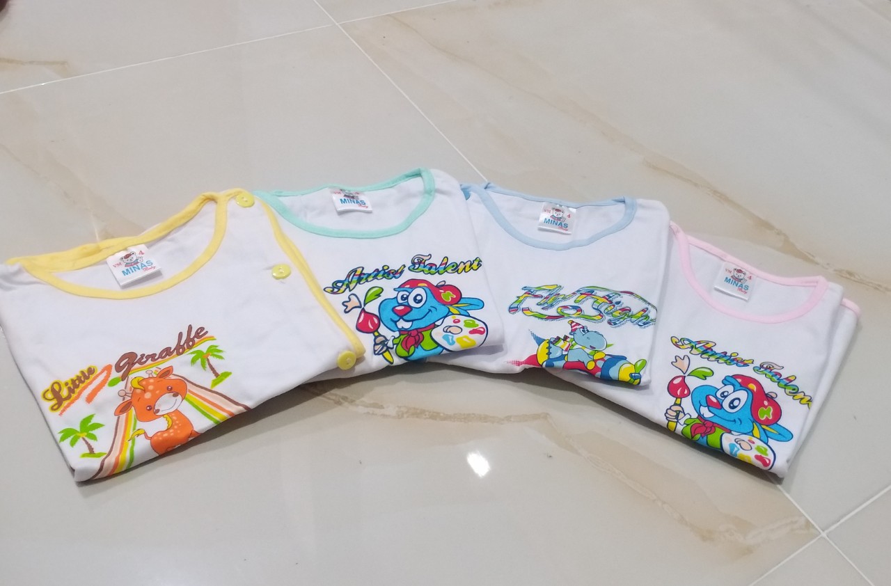Áo sơ sinh Minas 100% cotton cao cấp tay ngắn siêu dễ thương cúc cài 1 bên cho bé từ 3kg đến 11kg
