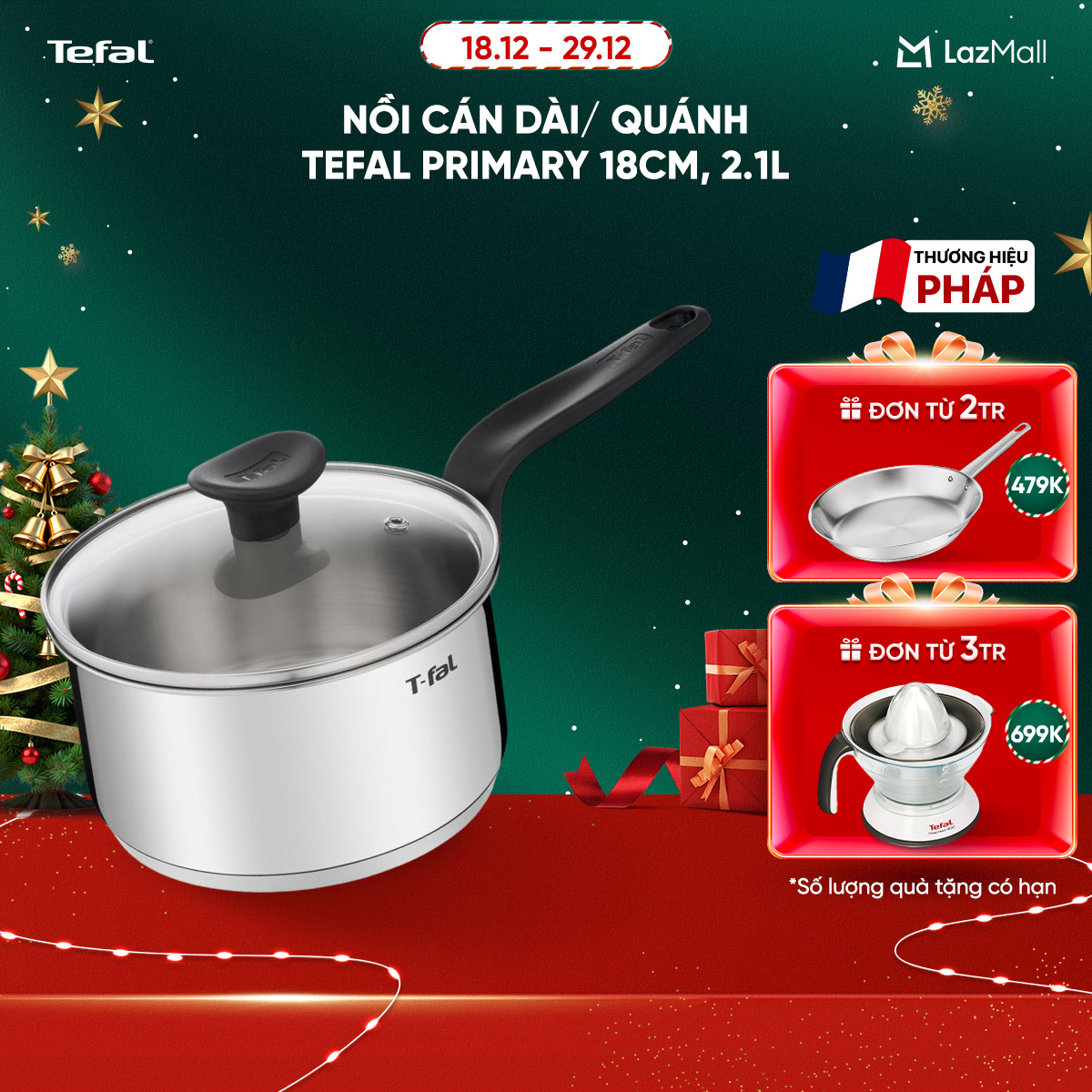   DEAL RẺ CHẠM SÀN MUA LÀ CÓ QUÀ  SỐ LƯỢNG CÓ HẠN  Nồi cán dài  quánh Tefal Primary 18cm 