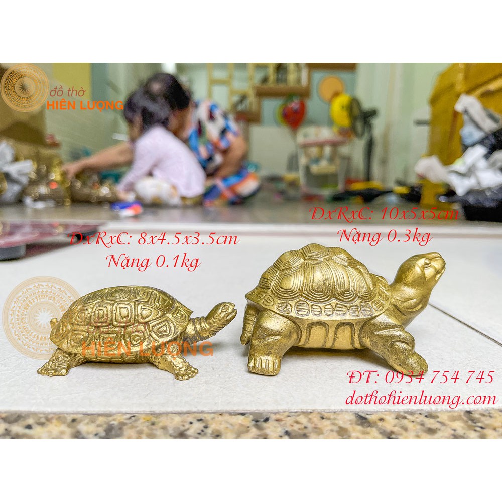 Tượng rùa bằng đồng phong thủy cỡ bé 2 cỡ: dài 8cm và 10cm