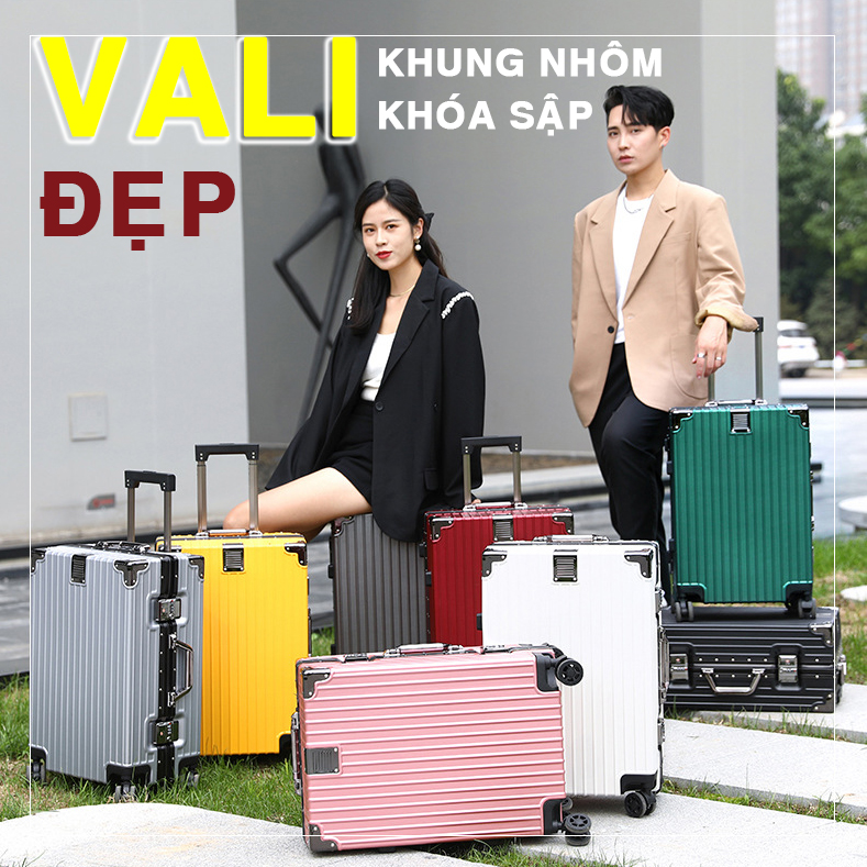 Vali khung nhôm khóa sập cao cấp - chống vỡ chống trộm size 20 - 24 inch - cho chuyến du lịch thêm tiện lợi sang chảnh.