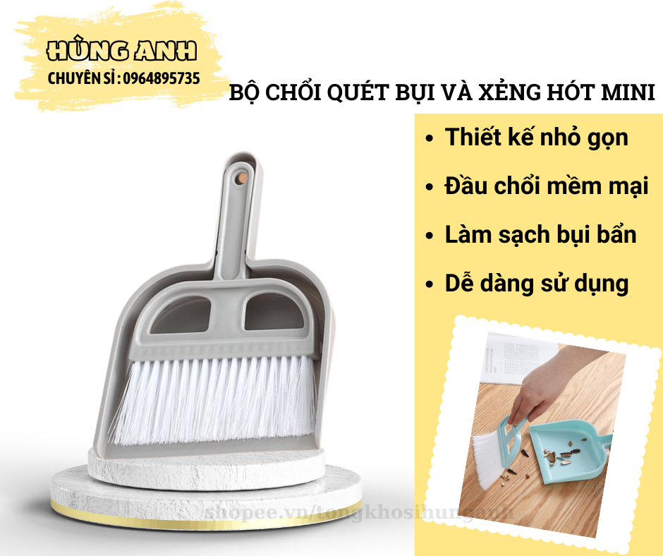 Bộ chổi và xẻng hót mini, bộ chổi và xẻng quét dọn văn phòng, bàn thờ mini ha016