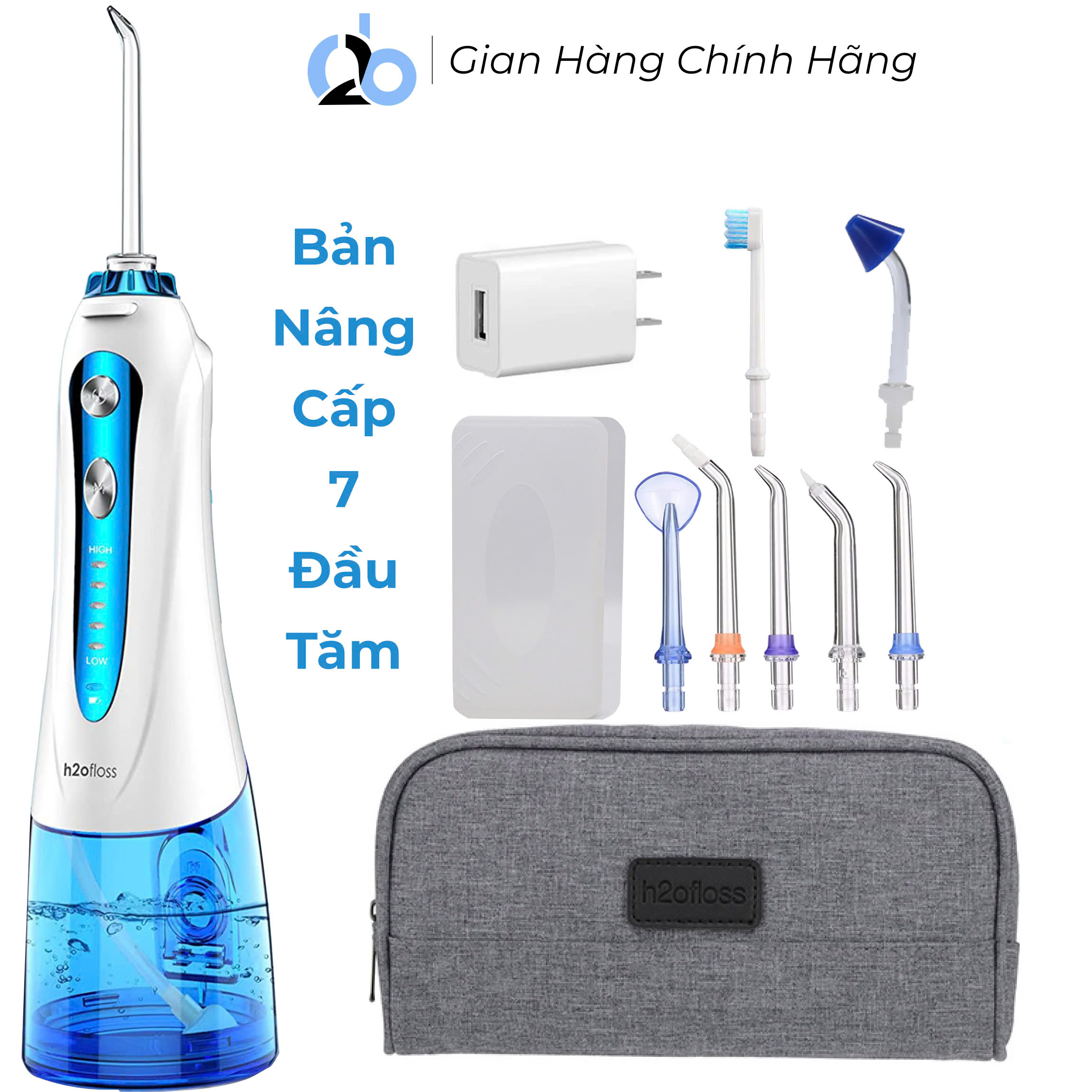 Tăm nước cầm tay H2ofloss HF9P,  bản nâng cấp 2025 tặng kèm củ sạc , 7 đầu tăm và túi đựng máy