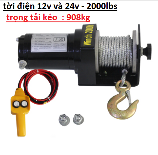 TỜI , TỜI ĐIỆN 12V 2000LBS ( TRỌNG TẢI KÉO 908.KG )