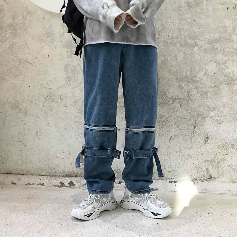 Quần baggy ống rộng khoá gối - Hot 2021 - Jean dày cao cấp
