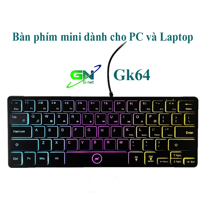 Bàn phím mini G-net GK64 led dành cho laptop PC hàng chính hãng