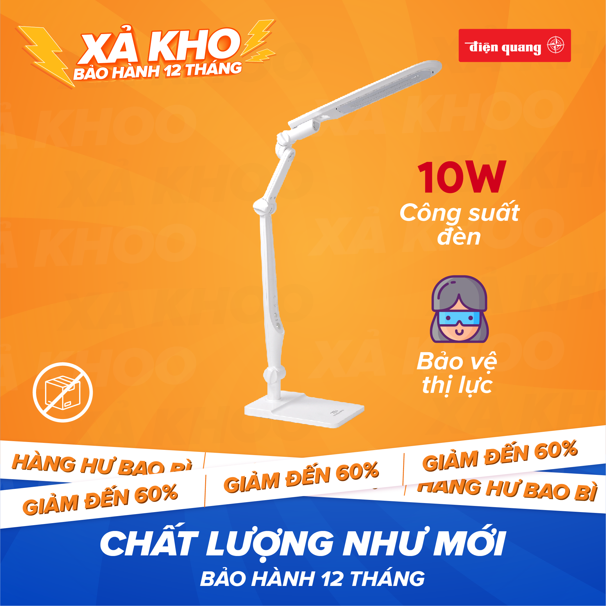 [Móp hộp - Bảo hành 12 tháng] Đèn bàn LED Điện Quang ĐQ LDL07 10W - Hàng không bao bì - Bảo hành 12 tháng
