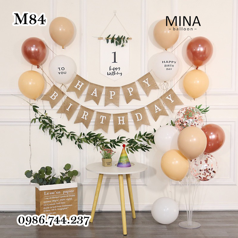 Set Bóng Trang Trí Sinh Nhật Kèm Banner Cờ Vải Happy Birthday