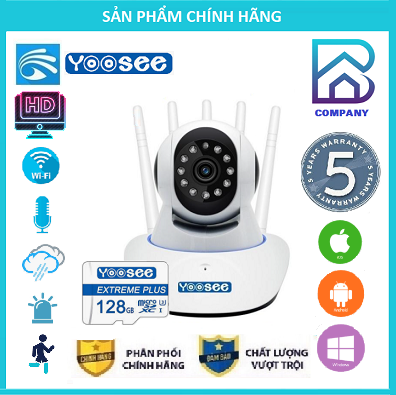 TÙY CHỌN Thẻ Nhớ SD YOOSEE 128 GB, BẢO HÀNH 60 THÁNG)Camera IP Wifi Yoosee 5 Râu xoay 360 độ, độ phân giải FULL HD 3.0MP 1920x1080p Không Dây,Camera trong nhà