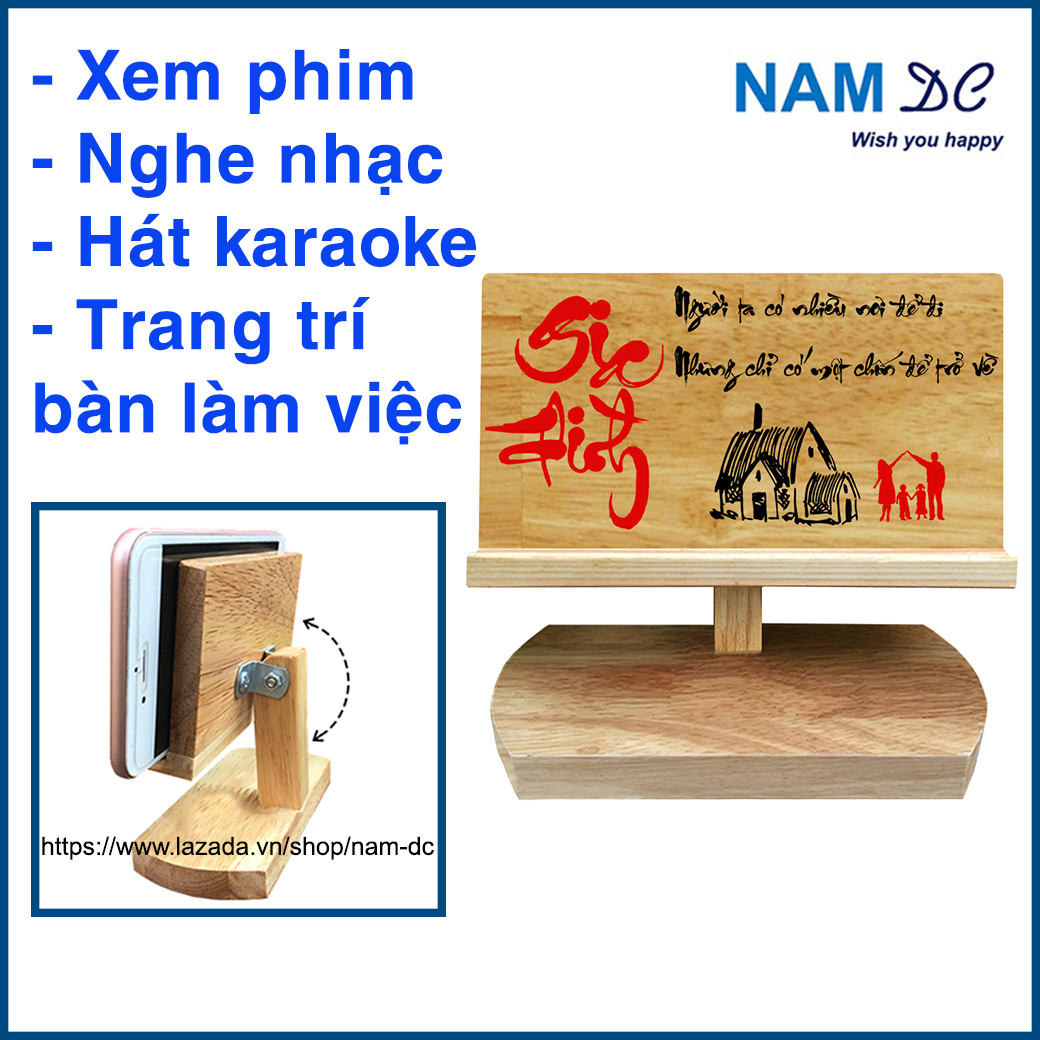 Giá đỡ điện thoại, kệ điện thoại bằng gỗ tự nhiên viết chữ thư pháp chữ Gia Đình