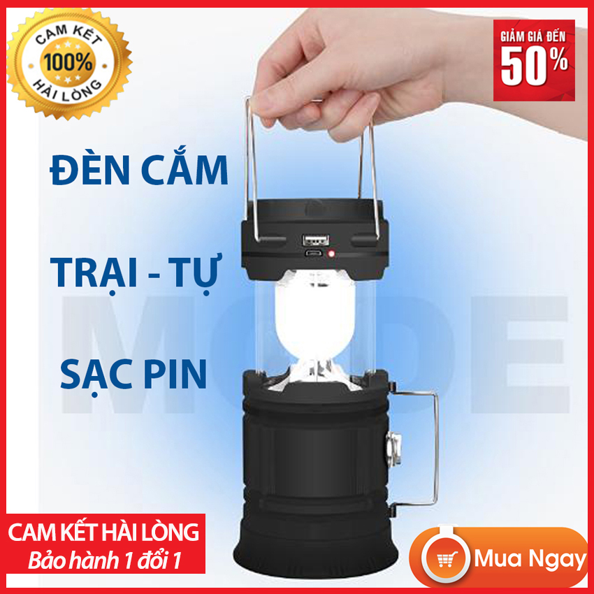 ĐÈN ĐI PHƯỢT ĐA NĂNG; DÙNG CHO CẮM TRẠI, LEO NÚI, DÃ NGOẠI; TỰ SẠC BẰNG NĂNG LƯỢNG MẶT TRỜI; NGUỒN SẠC DỰ PHÒNG CHO ĐIỆN THOẠI; GỌN NHẸ; CHẮC CHẮN; THUẬN TIỆN; BH 6 THÁNG