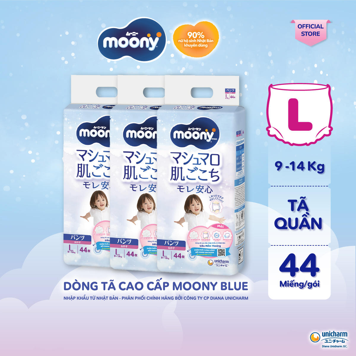 [Chỉ 20h 04-07.05] Combo 3 Tã quần Moony L44(Girl)