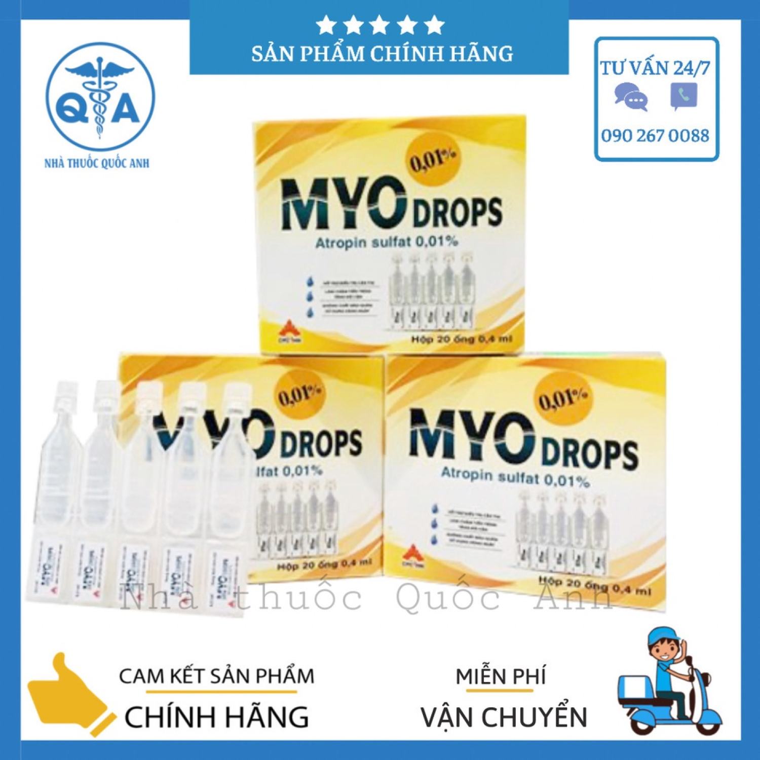 Tép tra mắt vô trùng Myodrops 0.01% nước nhỏ mắt hỗ trợ mắt giảm cận thị dành cho trẻ em và người lớn Hộp 20 tép