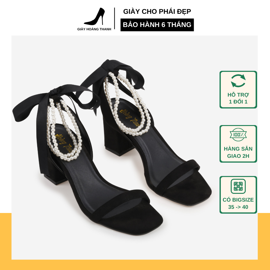 Giày cao gót nữ đế vuông thắt nơ 7 phân, giày sandal 7 phân quai ngọc siêu hot 2022 Hoàng Thanh Store mã CG01