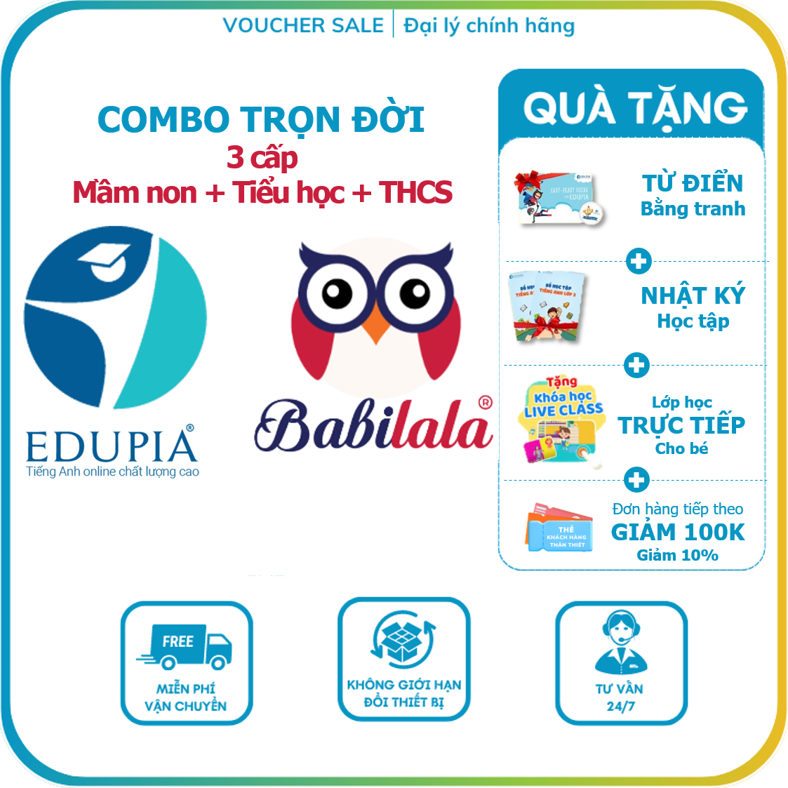 Combo TRỌN ĐỜI 3 cấp Babilala+ Edupia Tiểu học+THCS - Toànquốc