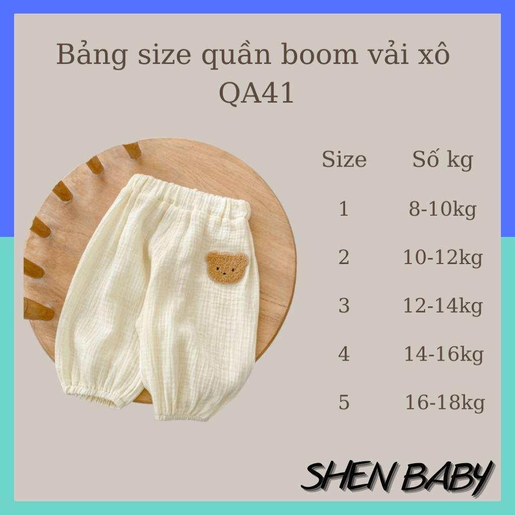 Quần dài cho bé trai bé gái dáng boom chất vải xô Muslin QA41, quần boom trẻ em bo chun Shen baby
