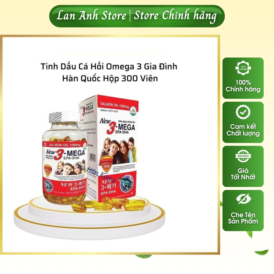 Tinh dầu cá hồi omega 3 gia đình hàn quốc hộp 300 viên