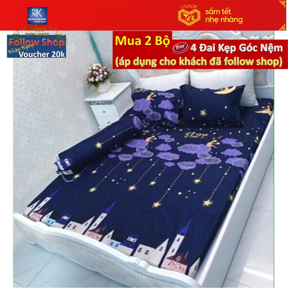 Bộ ga - gối- gối ôm poly kovico sao rơi 1m8x2m