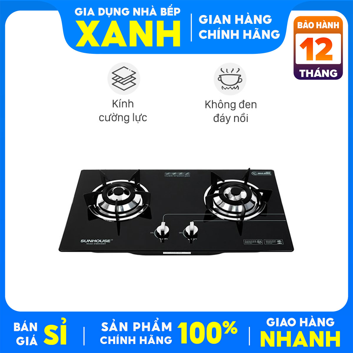 Bếp gas âm đôi Sunhouse SHB5546MT Hàng trưng bày Mới 99% +Tặng Dây gas,cổ dê-Tiết kiệm gas,đánh lửa IC-Bảo Hành 12 Tháng