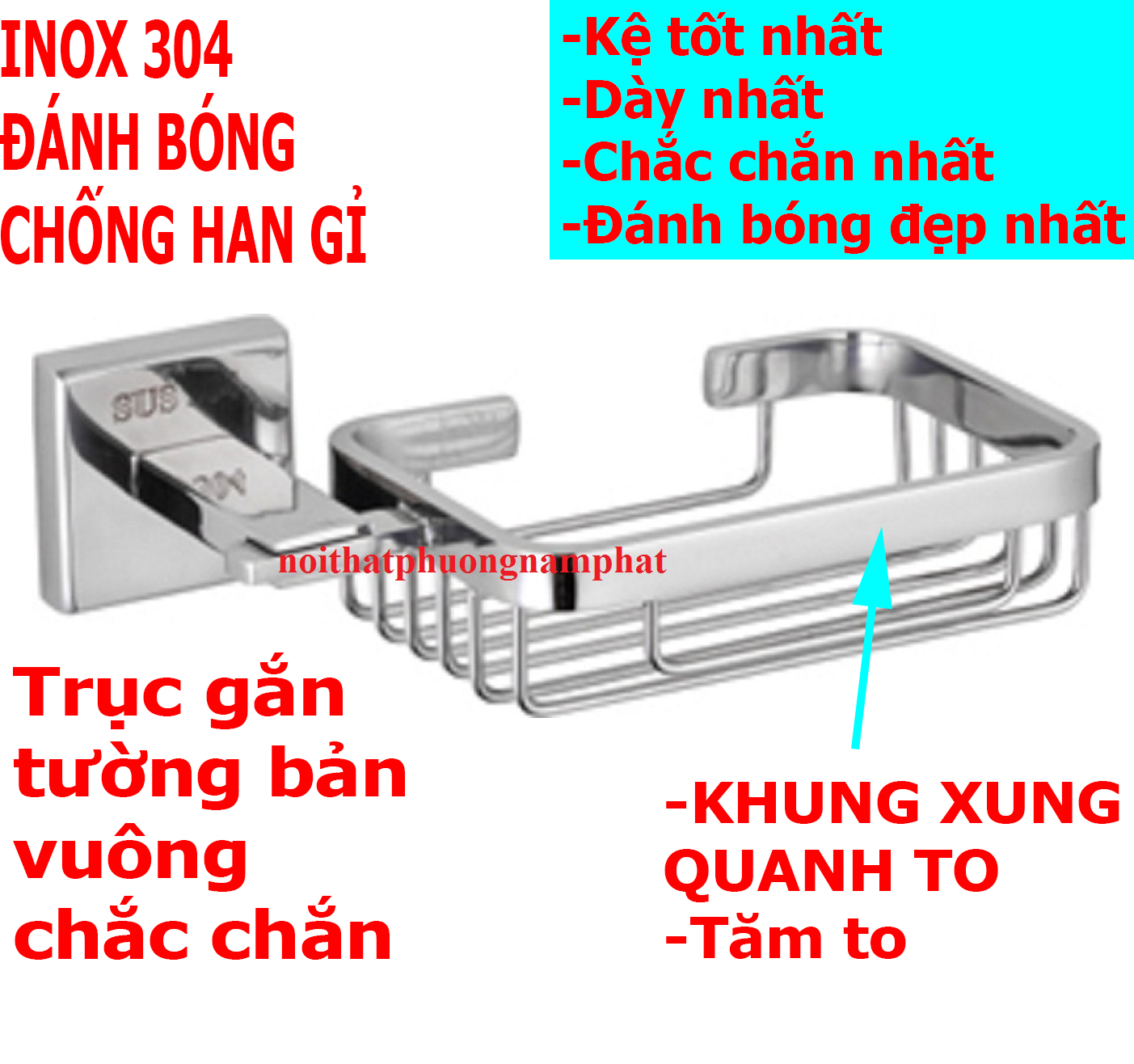 LOẠI 1-TRỤC ĐÚC VUÔNG Kệ Đựng Xà Bông Tắm XB01 100% Inox 304 hàng đặt xưởng inox 304 chống han gỉ, tăm to, trục đế vuông chắc chắn