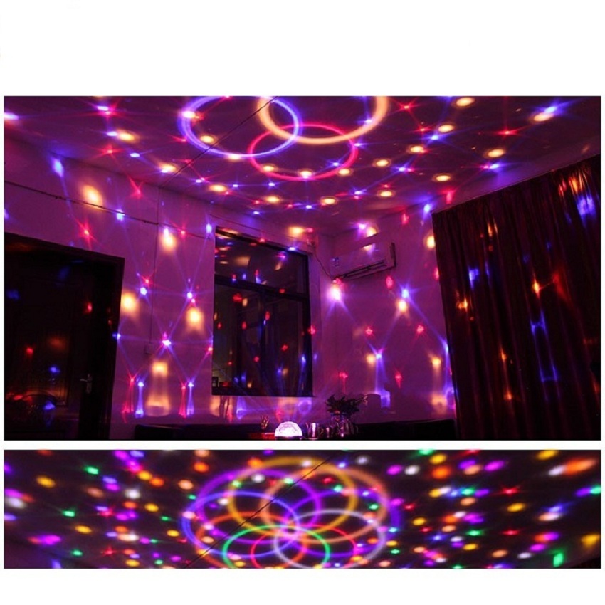 Đèn LED xoay vũ trường 7 màu phát nhạt, Đèn cầu led cảm ứng âm thanh nhảy theo nhạc Karaoke